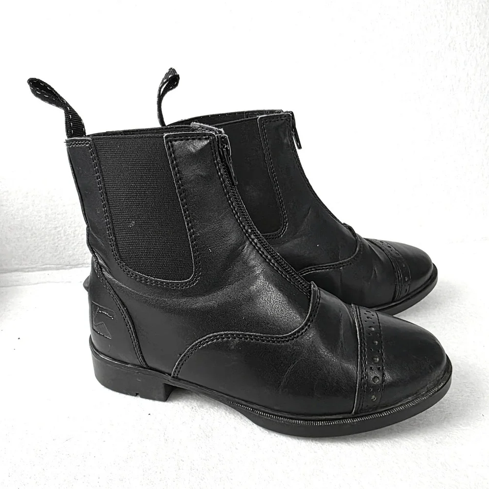 Riding Sport Dover Saddlery Kids Black Front Zip Paddock Boots K8666 Size 2